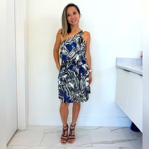 Trina Turk One Shoulder Short Dress Coconut Print Size 0